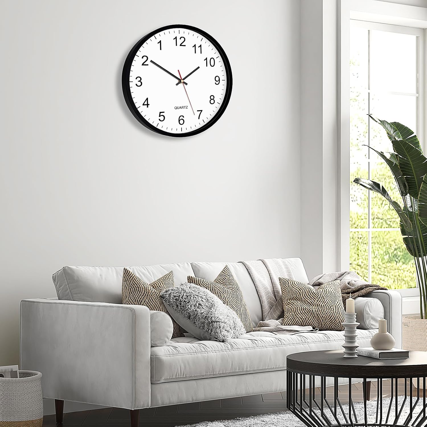 Foxtop 12 Inch Wall Clock Silent Battery Operated Analog Clock, Black