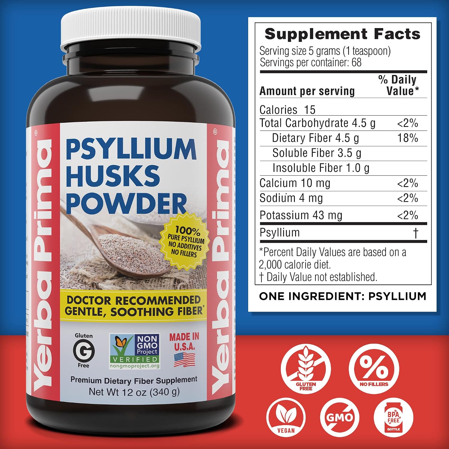 Yerba Prima Psyllium Husk Powder 12 oz (Pack of 2) - Natural Fiber Supplement