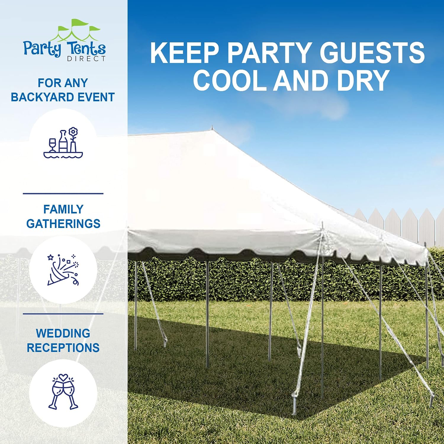20’ x 20’ Weekender Canopy Pole Tent, Indoor and Outdoor Heavy Duty Easy Up, 80 Person Capacity Tent for Parties, Weddings, and Events, Commercial and Residential Use, PVC White Top | Easy Up Weekender Canopy Tent With 80 Person Capacity - Outdoor Canopi…