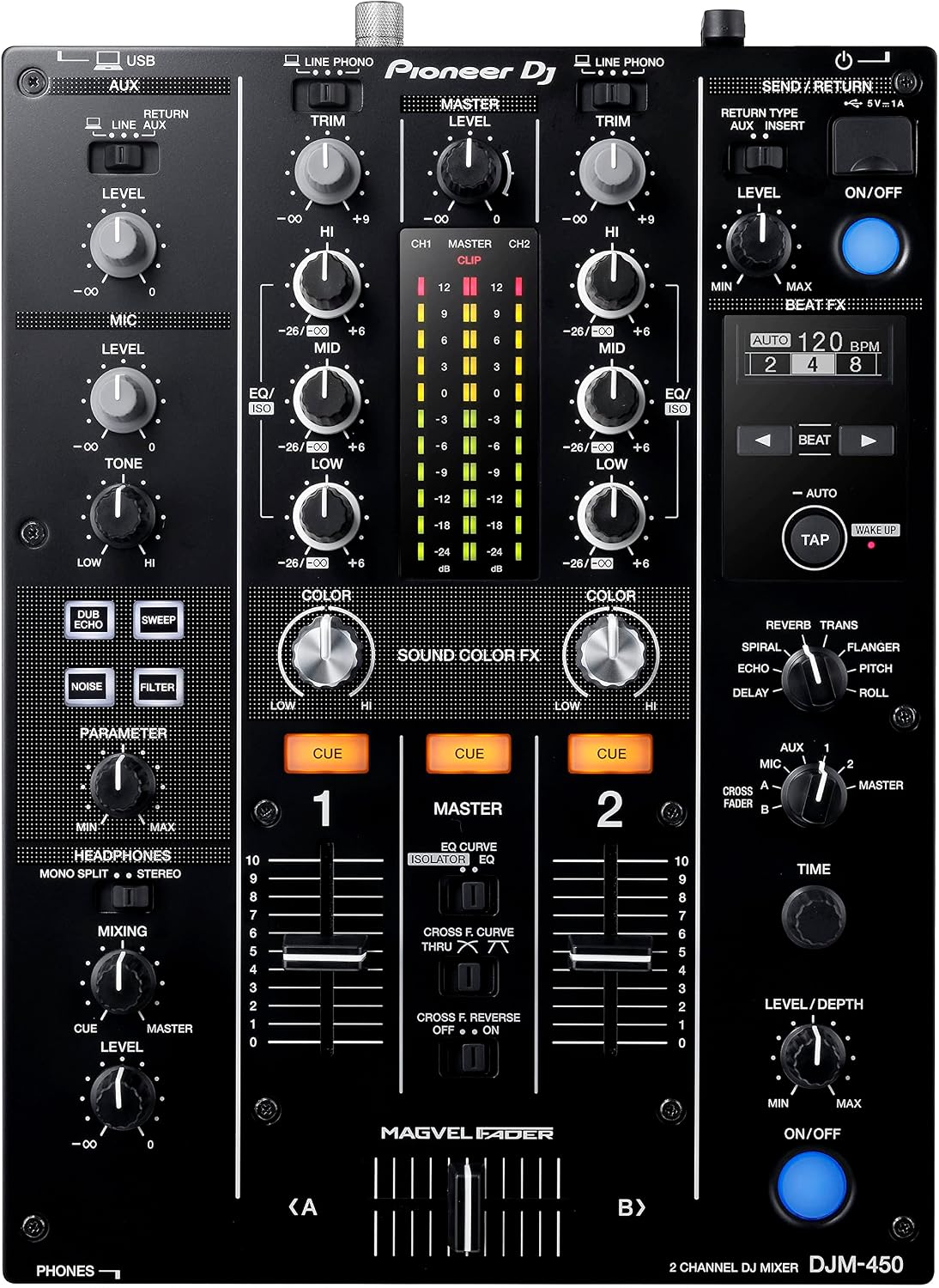 Pioneer DJ DJM-450 2-Channel DJ Mixer, Beat FX, DVS, rekordbox