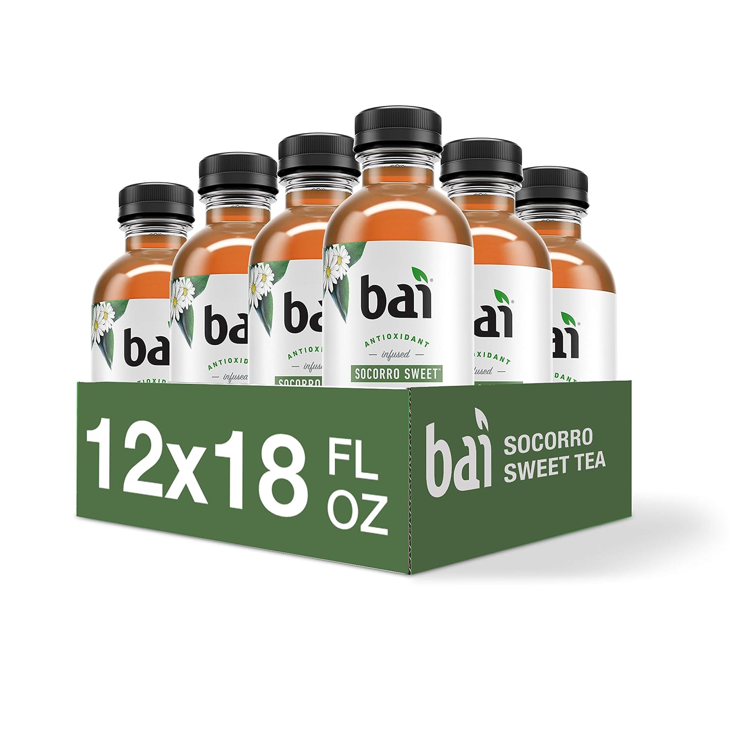 Bai Iced Tea, Narino Peach, Antioxidant Infused Supertea, Crafted with Real Tea (Black Tea, White Tea), 18 Fluid Ounce Bottles, 12 count