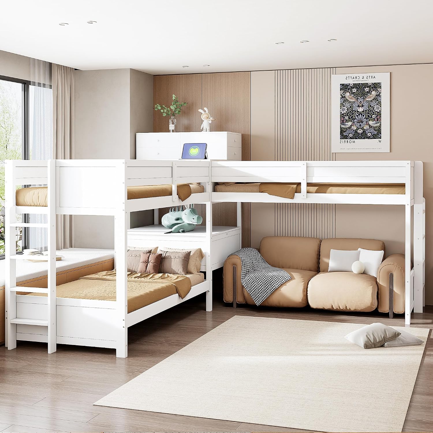 Harper & Bright Designs Twin L-Shaped Bunk Bed with Trundle, Can be Divided into Two L-Shaped Beds, No Spring Box Needed (Grey)