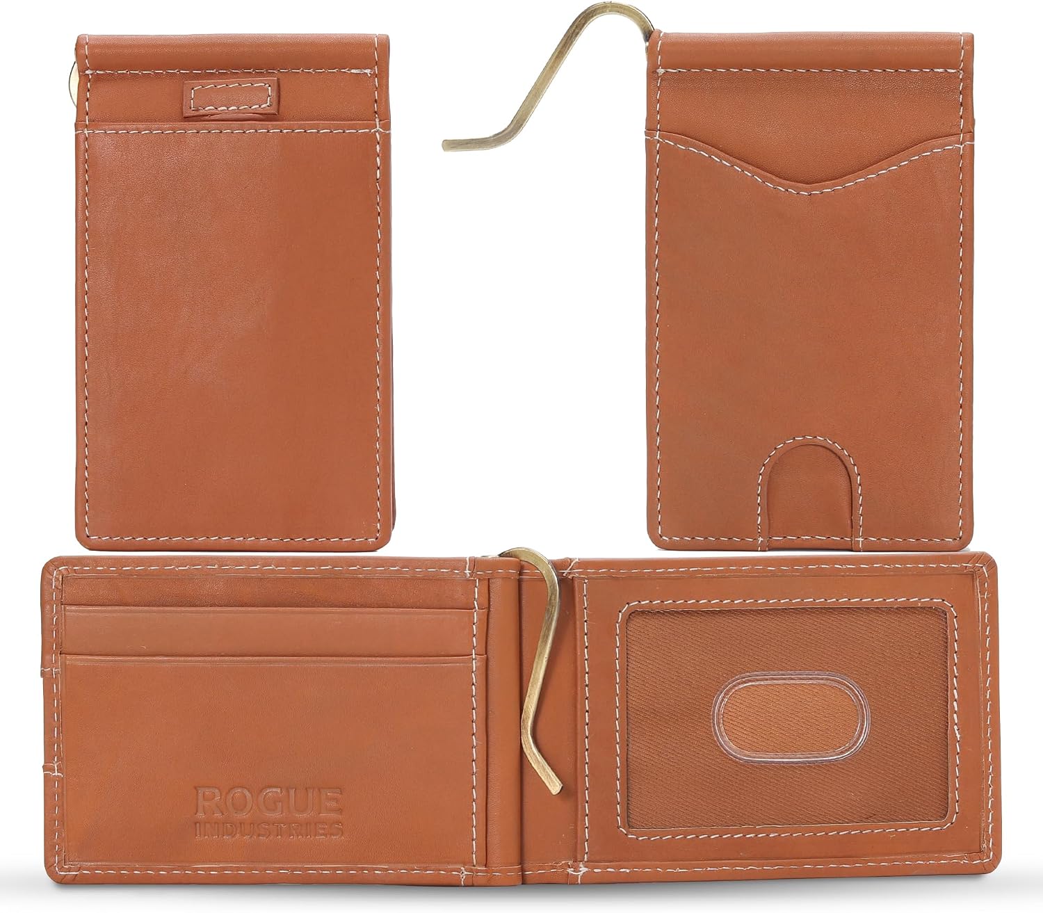 Genuine Bison Leather Wallet for Men, RFID Slim, Brown | Genuine bison leather wallet for men with RFID blocking and curved front pocket fit. Rugged slim everyday carry, brown.