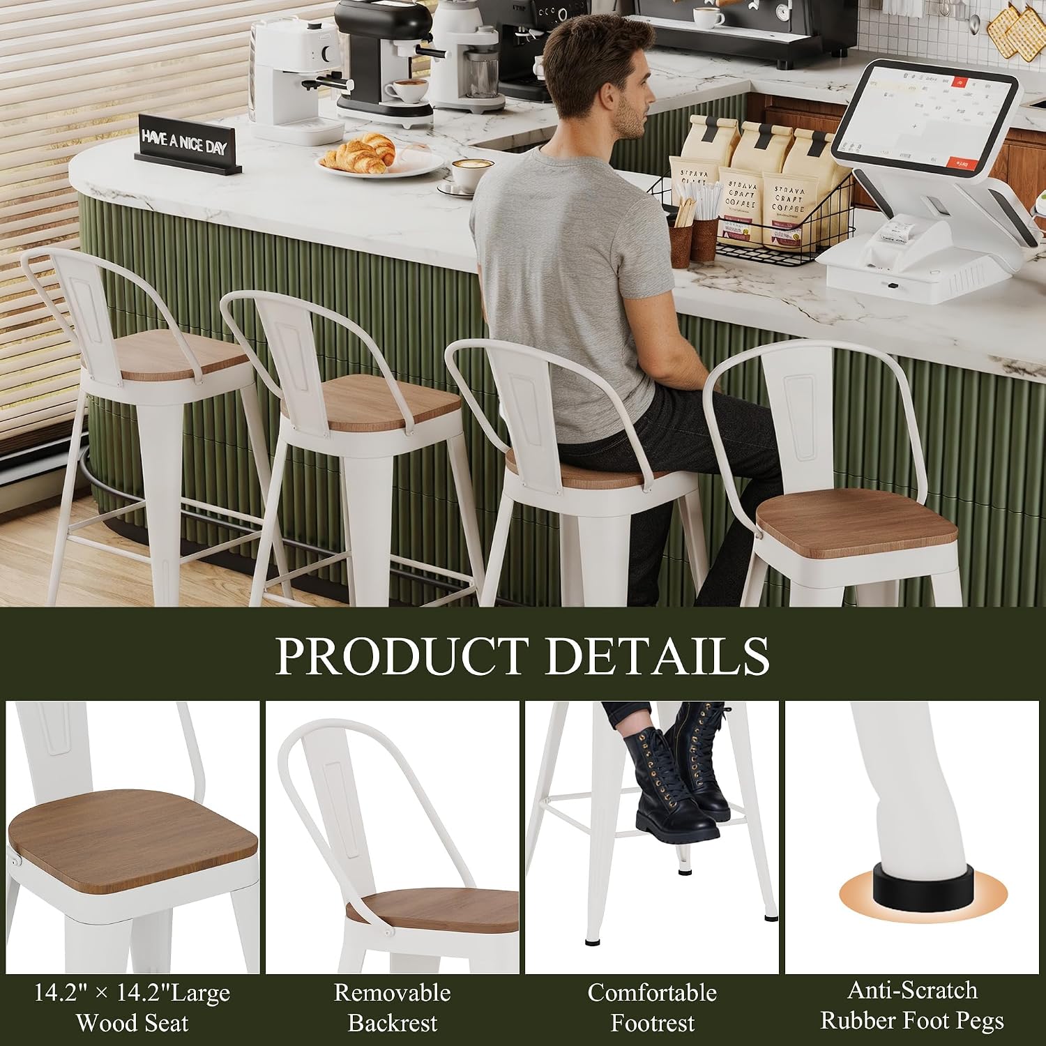Aklaus Metal Bar Stools Set of 4