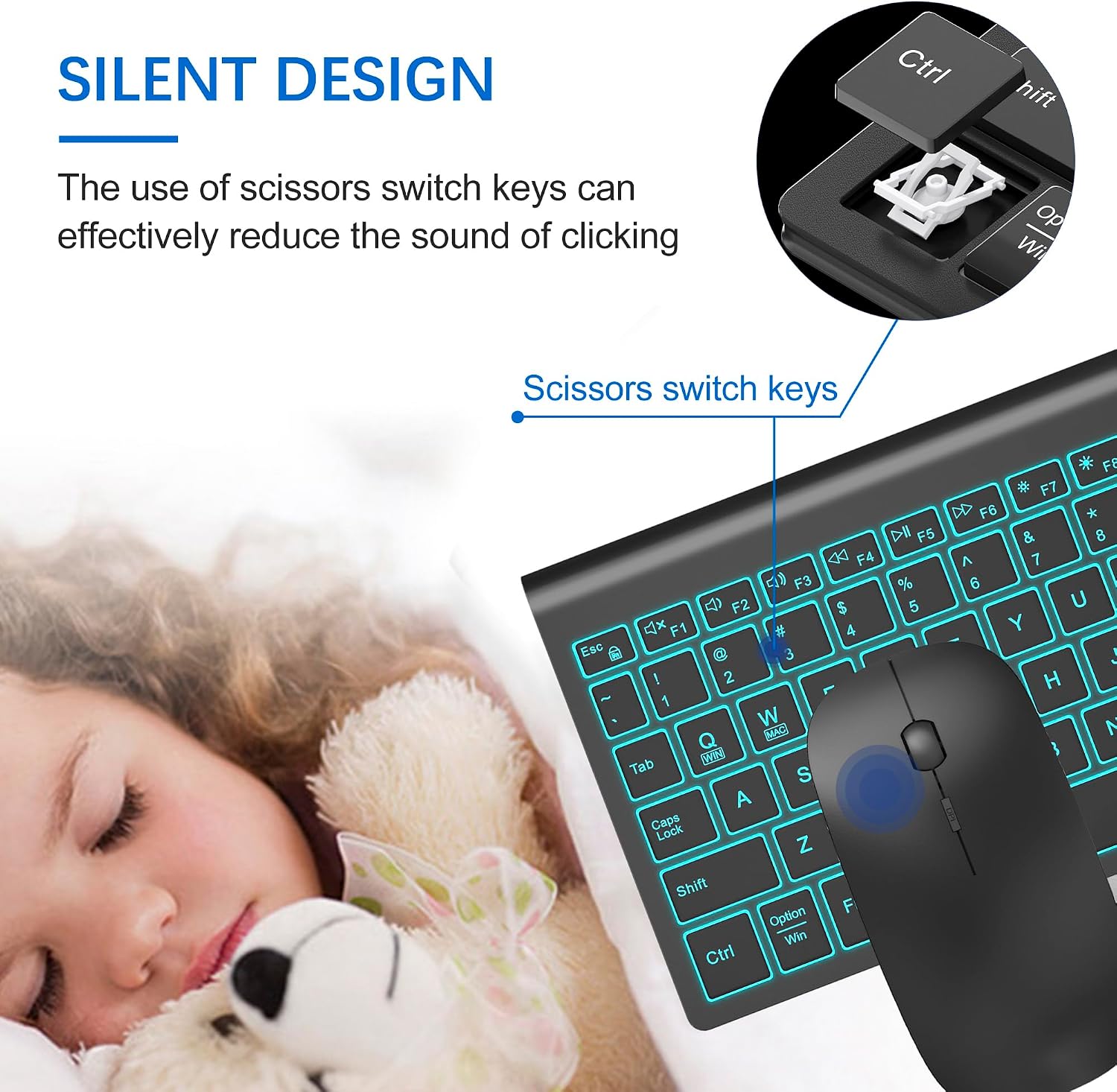 Wireless Keyboard and Mouse Ultra Slim Combo, TopMate - White | 2.4G Silent Compact 2400DPI Mouse and Scissor Switch Keyboard Set with Cover, Batteries Included, for PC/Laptop/Windows/Mac