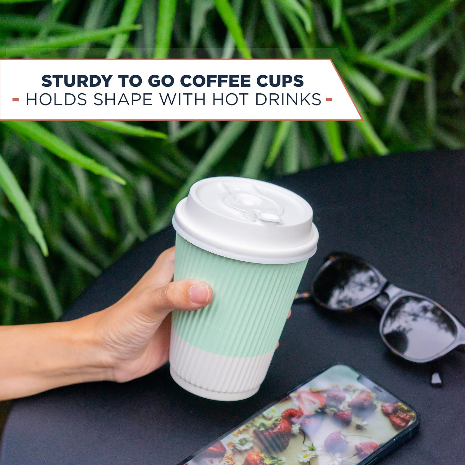 Disposable Coffee Cups With Lids - (80 set) 12 oz Paper To Go Coffee Cups With Resealable Lids Prevent Leaks! Travel Insulated Hot Beverage Drink Cup. Will Not Bend With Heat or Burn Fingers
