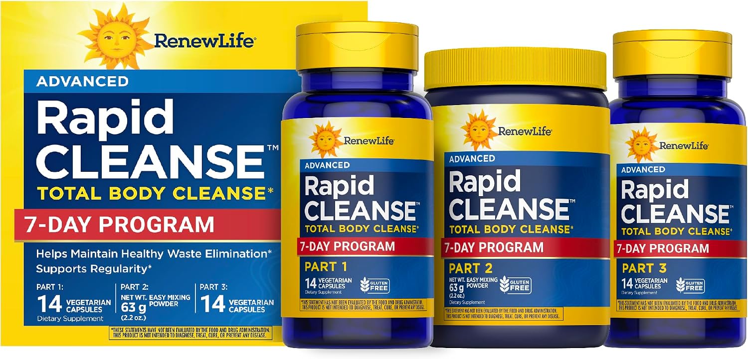 Renew Life Rapid Total Body Cleanse | 7 Day Program | Supports Regularity | Advanced Formula | Vegetarian, Dairy, and Gluten Free Supplement