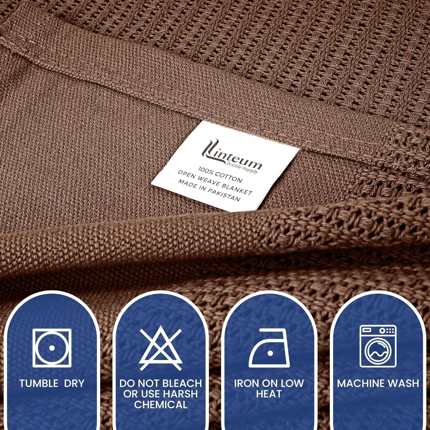 Linteum 100% Cotton Open-Cell Leno Weave Blanket — Breathable All Season — Queen 90x90 — Ice Grey