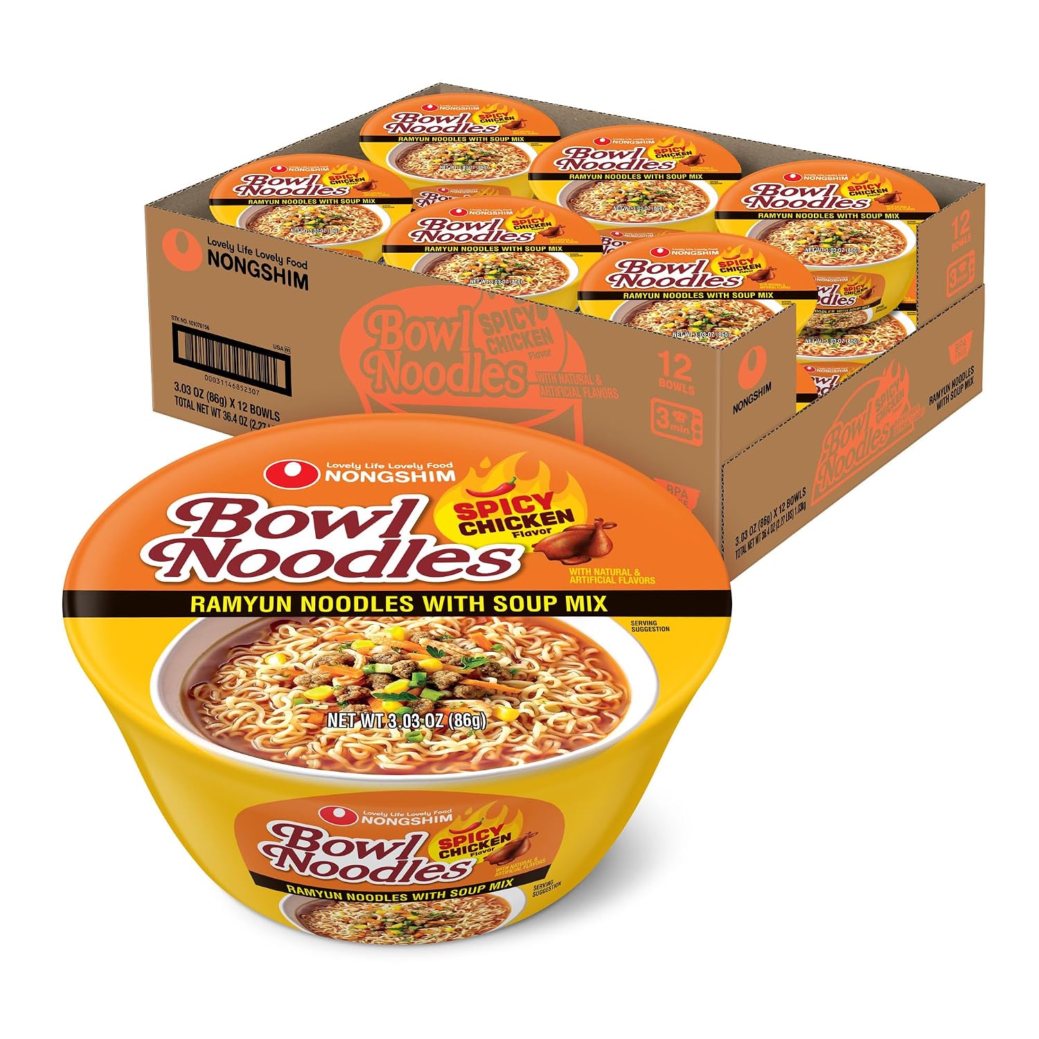 Nongshim HOT & SPICY Noodle Soup, 3.03 Ounce (Pack of 1)