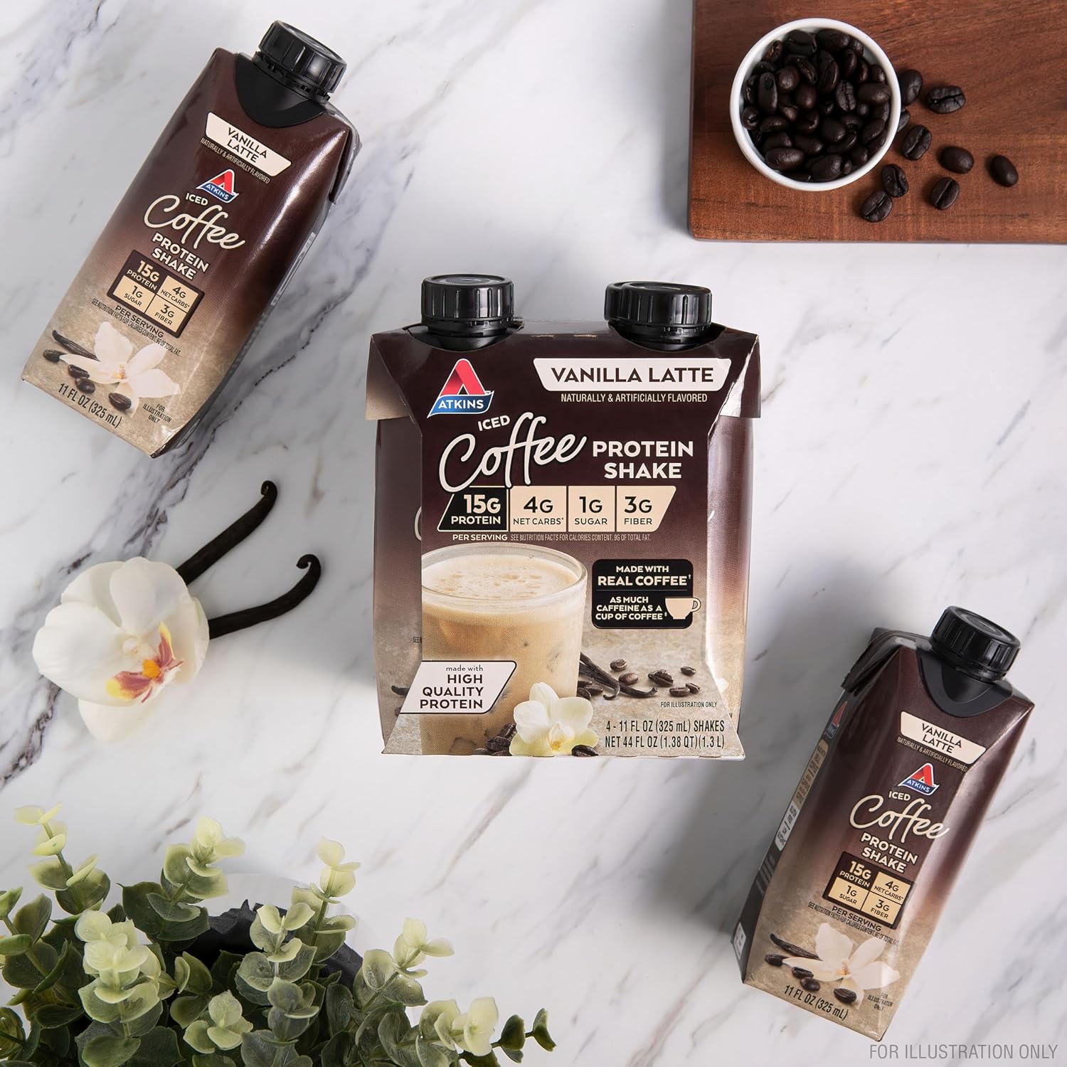 Atkins Café au Lait Iced Coffee Flavored High Protein Shake, Low Sugar and Low Carb, Keto Friendly, Ready to Drink Protein Drink, Gluten Free