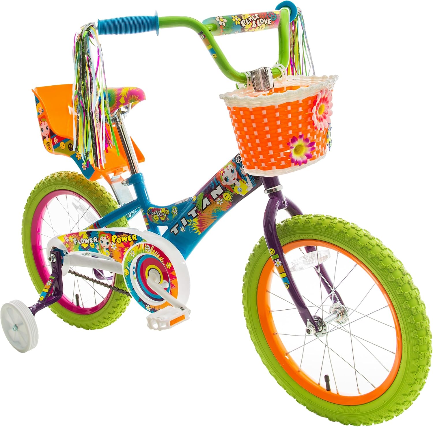 Titan Girls BMX Bike for Kids Ages 4-7, 16-Inch Wheels, 9-Inch Frame, Training Wheels, Toy Seat, Doll Basket, Streamers, First Bike, Princess Bicycle, Gift for Girls