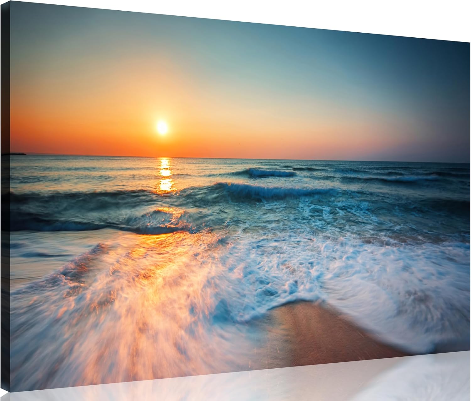 TutuBeer 3 Panel Beach Canvas Wall Art for Home Decor Blue Sea Sunset White Beach Painting the Picture Print on Canvas Seascape the Pictures for Home Decor Decoration,Ready to Hang