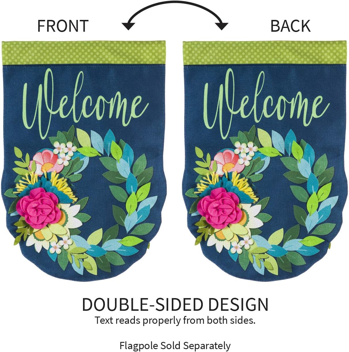 Evergreen Flag Flower Wreath Garden Burlap Flag | Spring Floral Garden Flags 12x18 double sided | Small House Flags For Outside | Welcome Spring