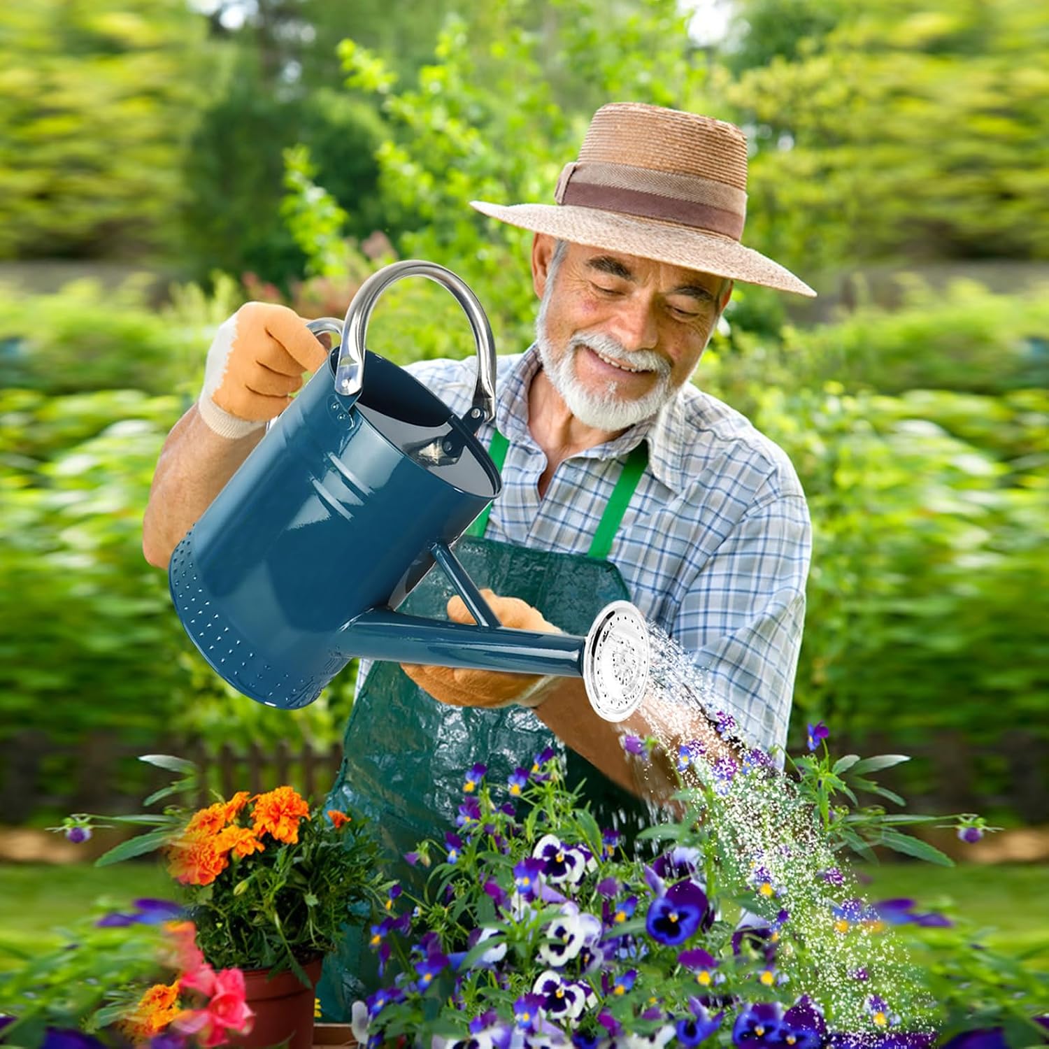 1 Gallon Metal Watering Can with Removable Spout, Nice Galvanized Steel Water Can with Embossed Design for Indoor and Outdoor Plants