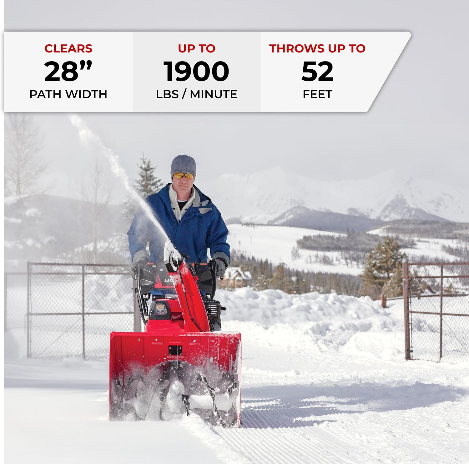 Honda HSS928 28-Inch Two Stage Snow Blower (HSS928AAW) | Pneumatic Sure-Grip Tires, Clears Up to 1900 Pounds per Minute with 52-Foot Max Throwing Distance, Self-Propelled
