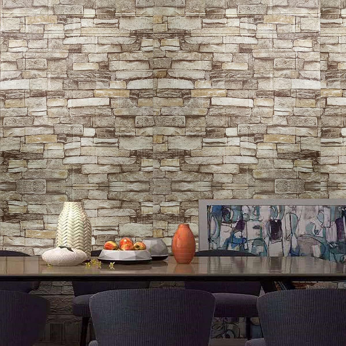 3D Self Adhesive Foam Wall Panels, 10 Tiles Cover 57 sq feet, Peel and Stick Brick Wallpaper for Living Room Bedroom Wall Decoration