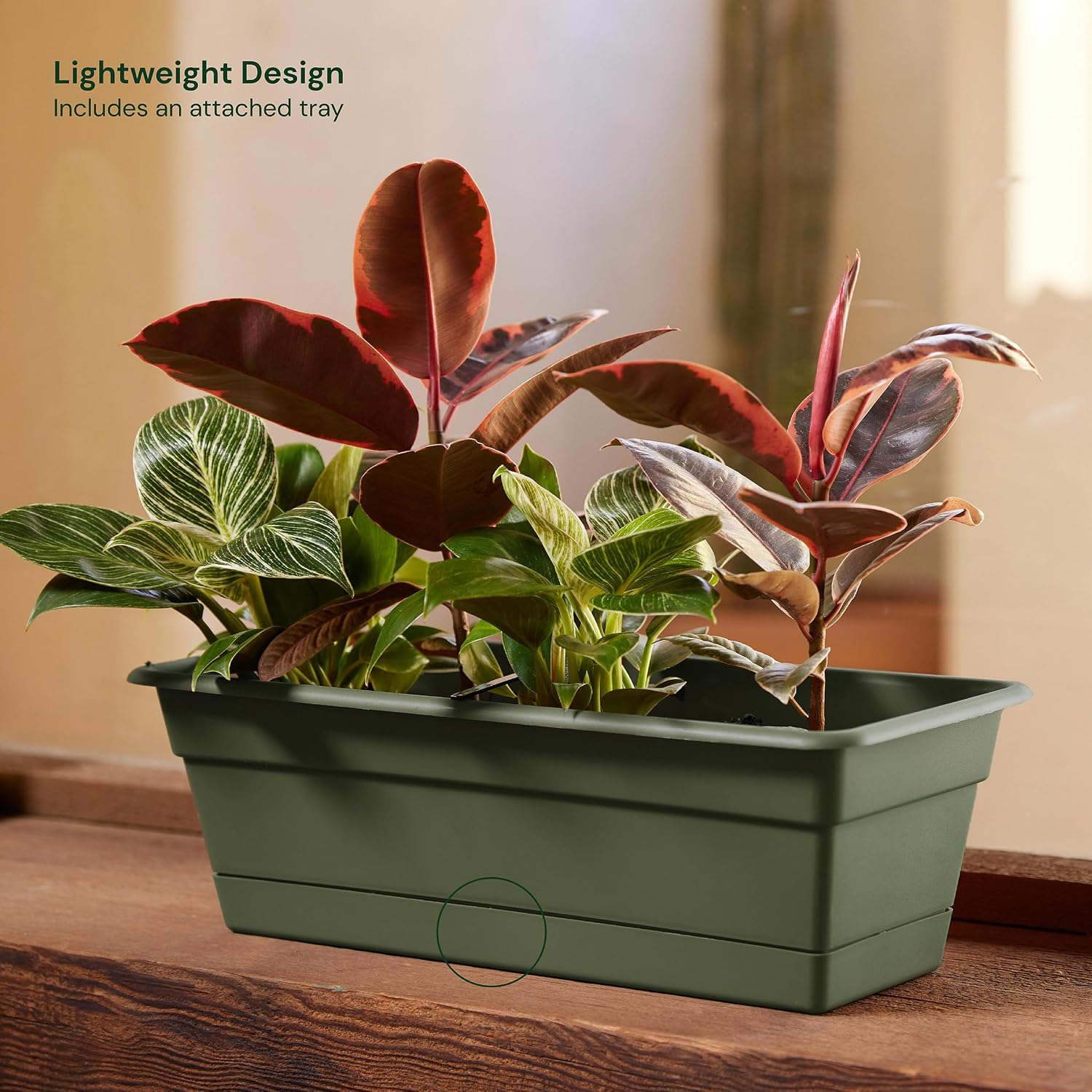 Bloem Dura Cotta Window Box Planter: 24" - Terra Cotta - with Tray, Weatherproof Resin Box, Removable Tray for Indoor & Outdoor Use, Gardening, 3 Gallon Capacity