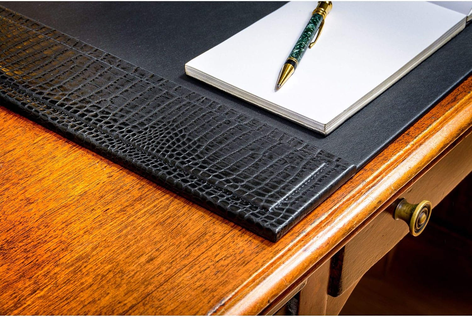 Dacasso Black Crocodile Embossed Leather Desk pad with Side-Rails, 25.5 by 17.25 Inch