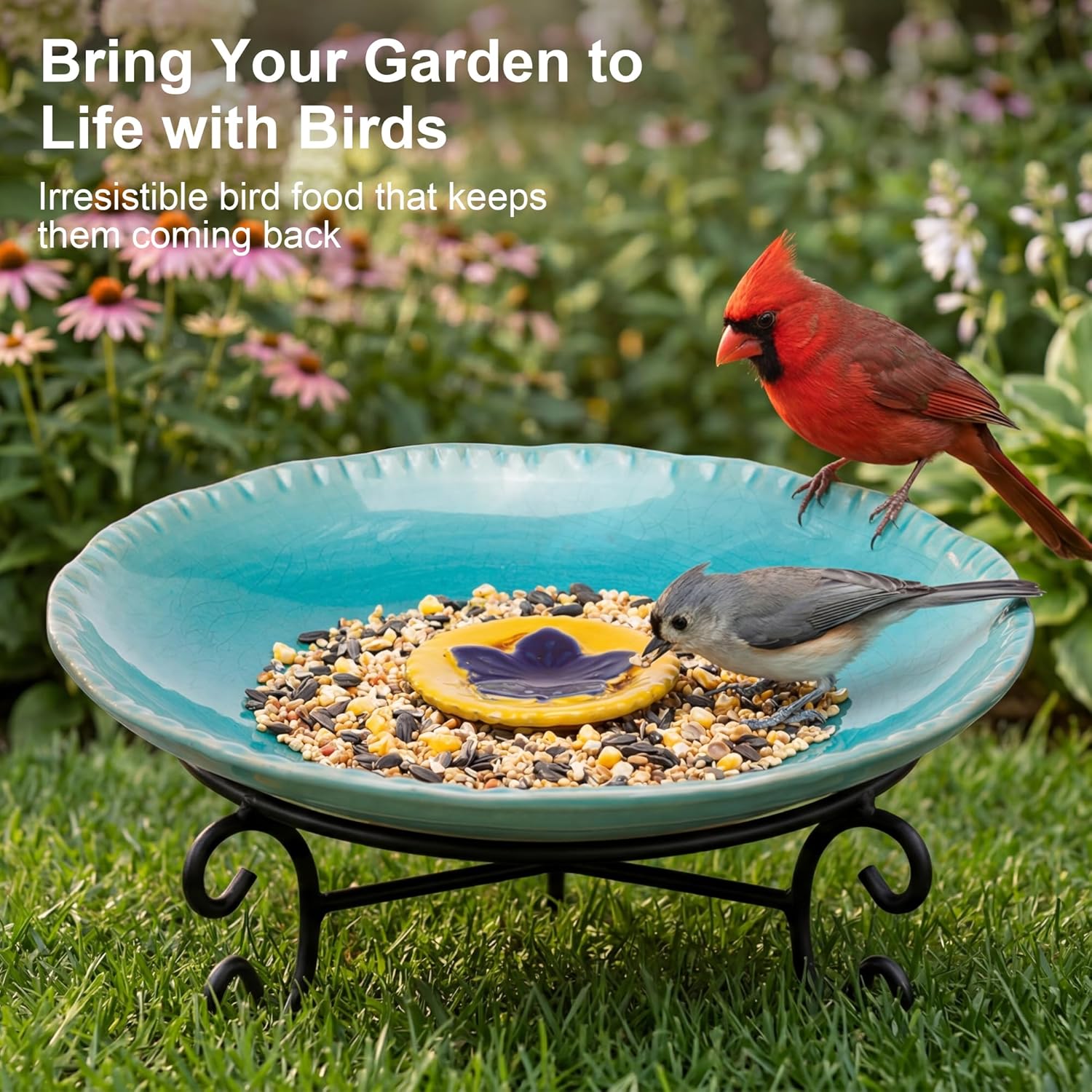 Topadorn 2" Depth Ceramic Birdbath & Birdfeeder for Small Birds Outdoors