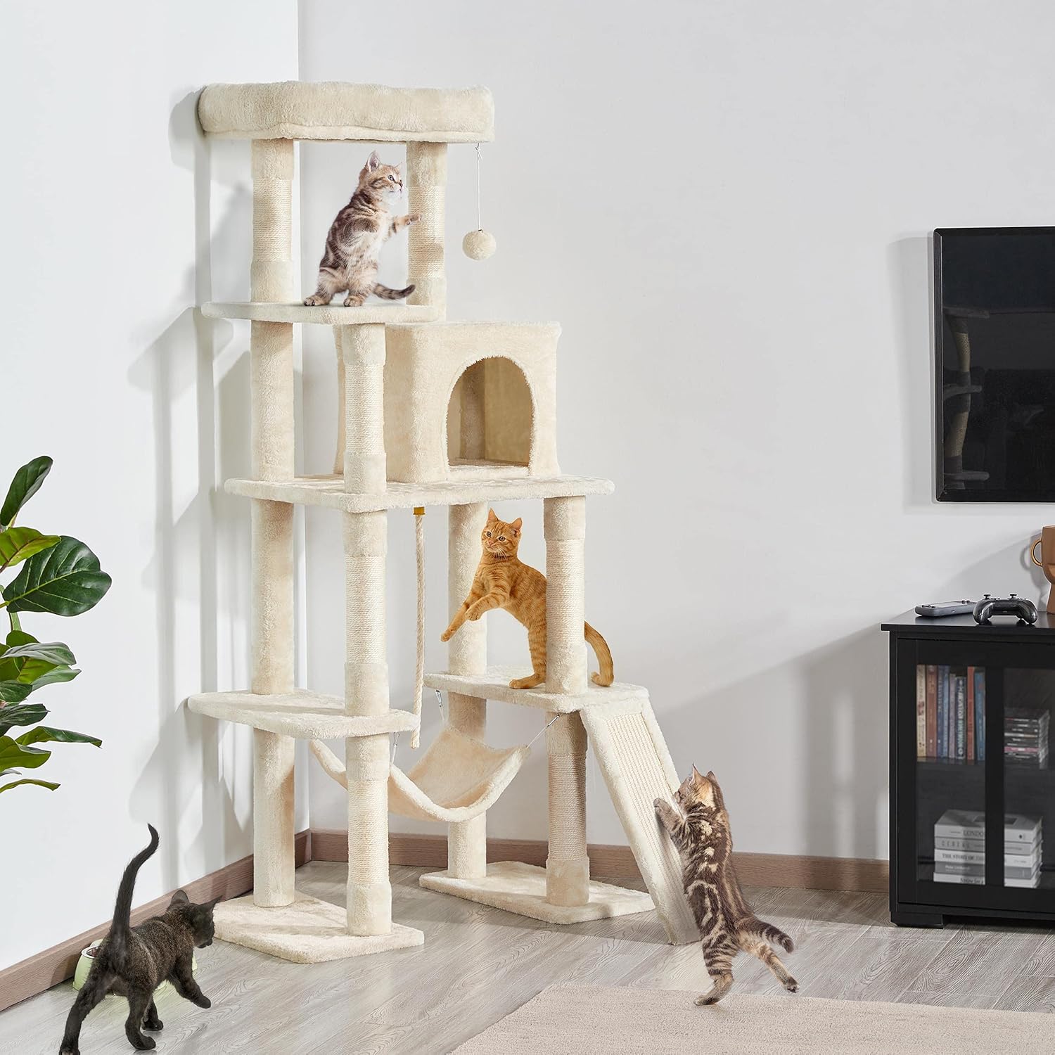 Yaheetech 63in Sturdy Large Cat Tree for Indoor Heavy Cats, Tall Tower