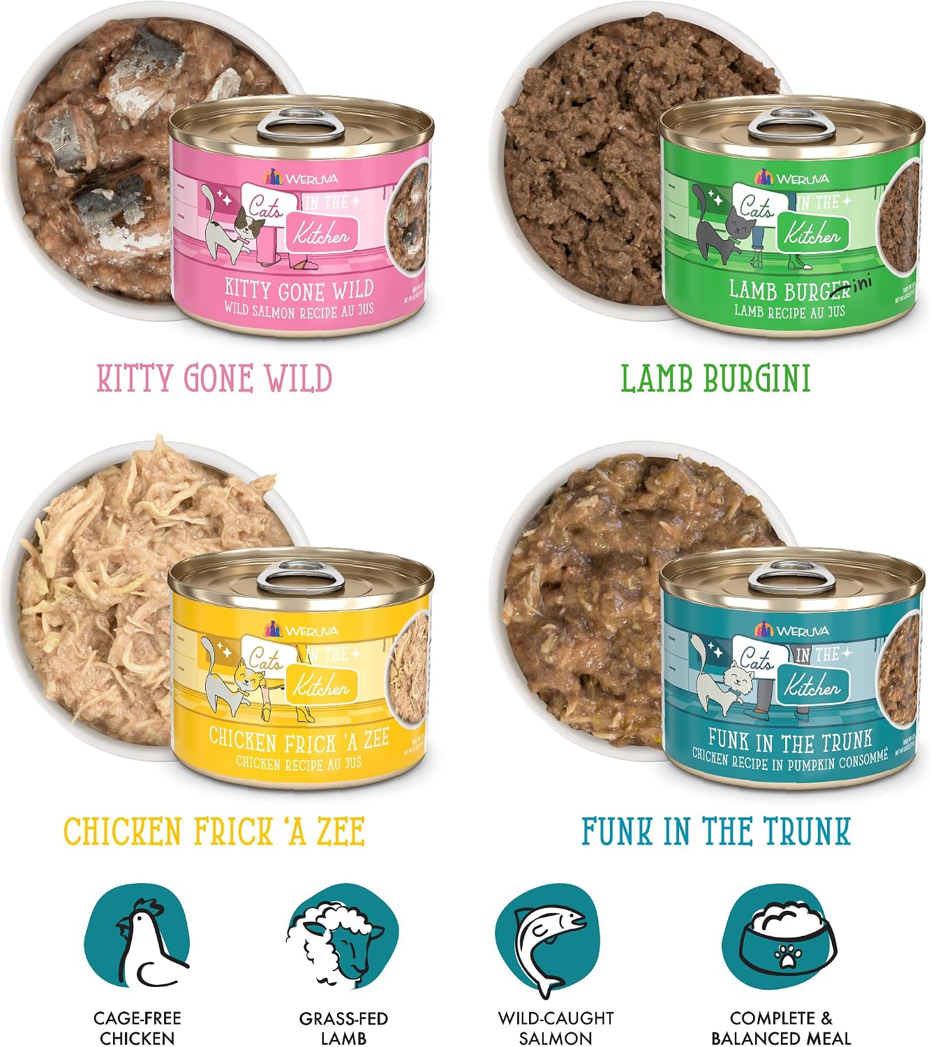 Weruva Cats in the Kitchen, Kitchen Cuties Variety Pack, Wet Cat Food, 3.2oz Can (Pack of 12)