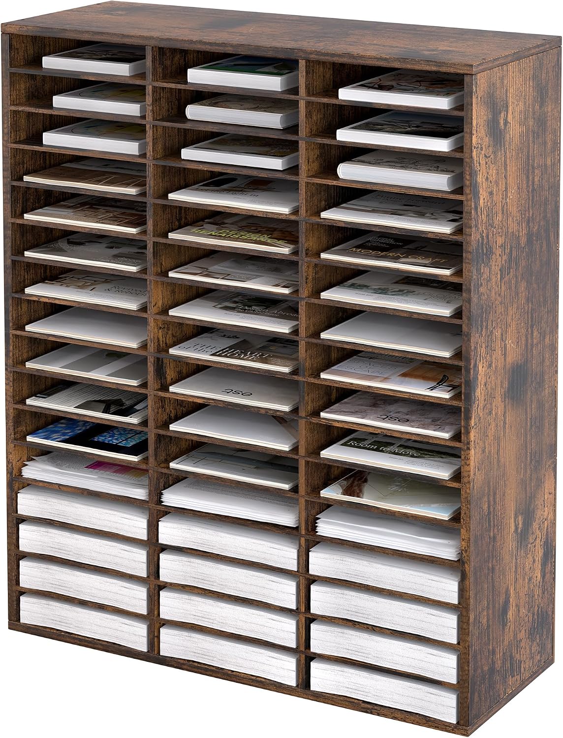 EasyPAG 12 Compartments Wooden Literature Organizer with Adjustable Shelves, 6000 Sheets Capacity Paper Organizer