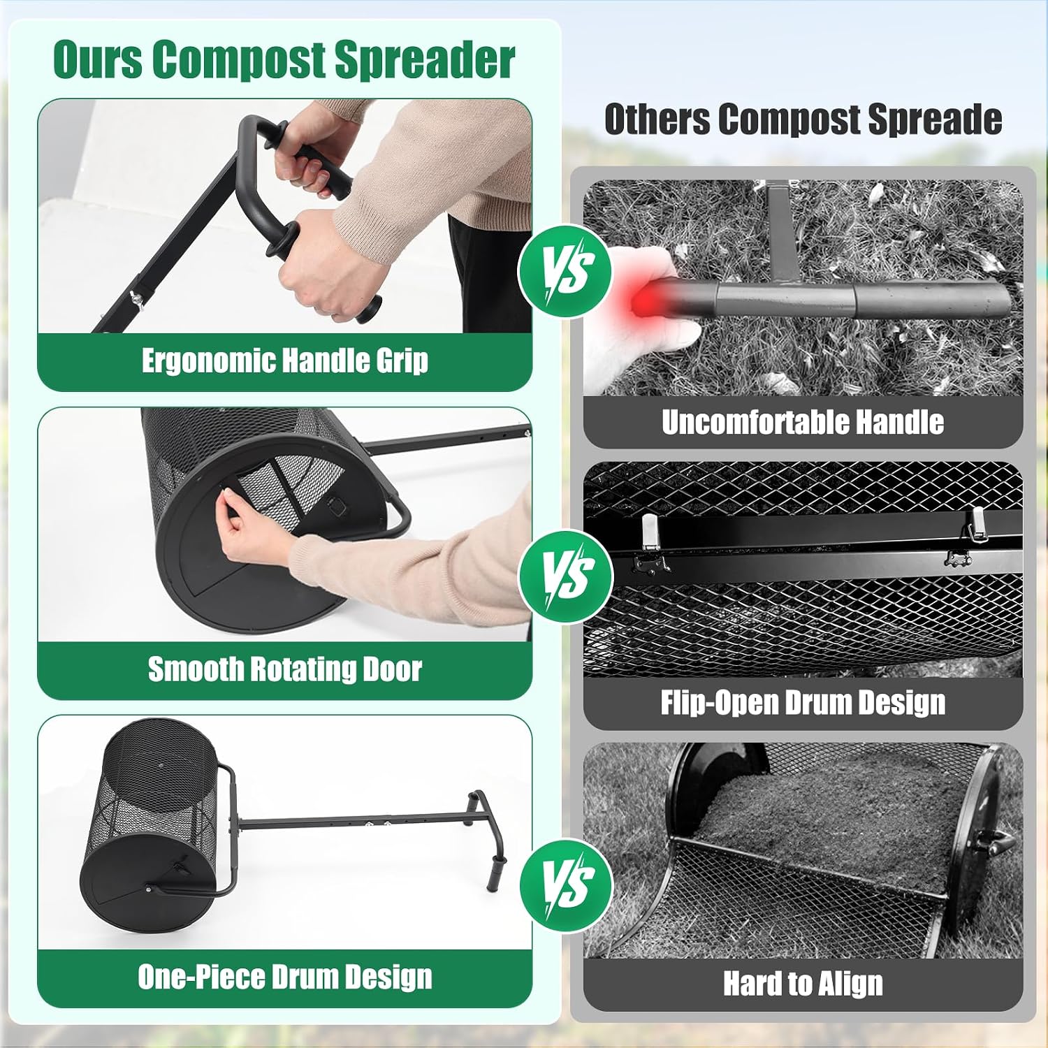 Peat Moss Spreader, 24 Inch Compost Spreader 21"-32" Height Adjustable Handle Top Soil Sand Manure Mulch Top Dressing Lawn and Garden Spreader