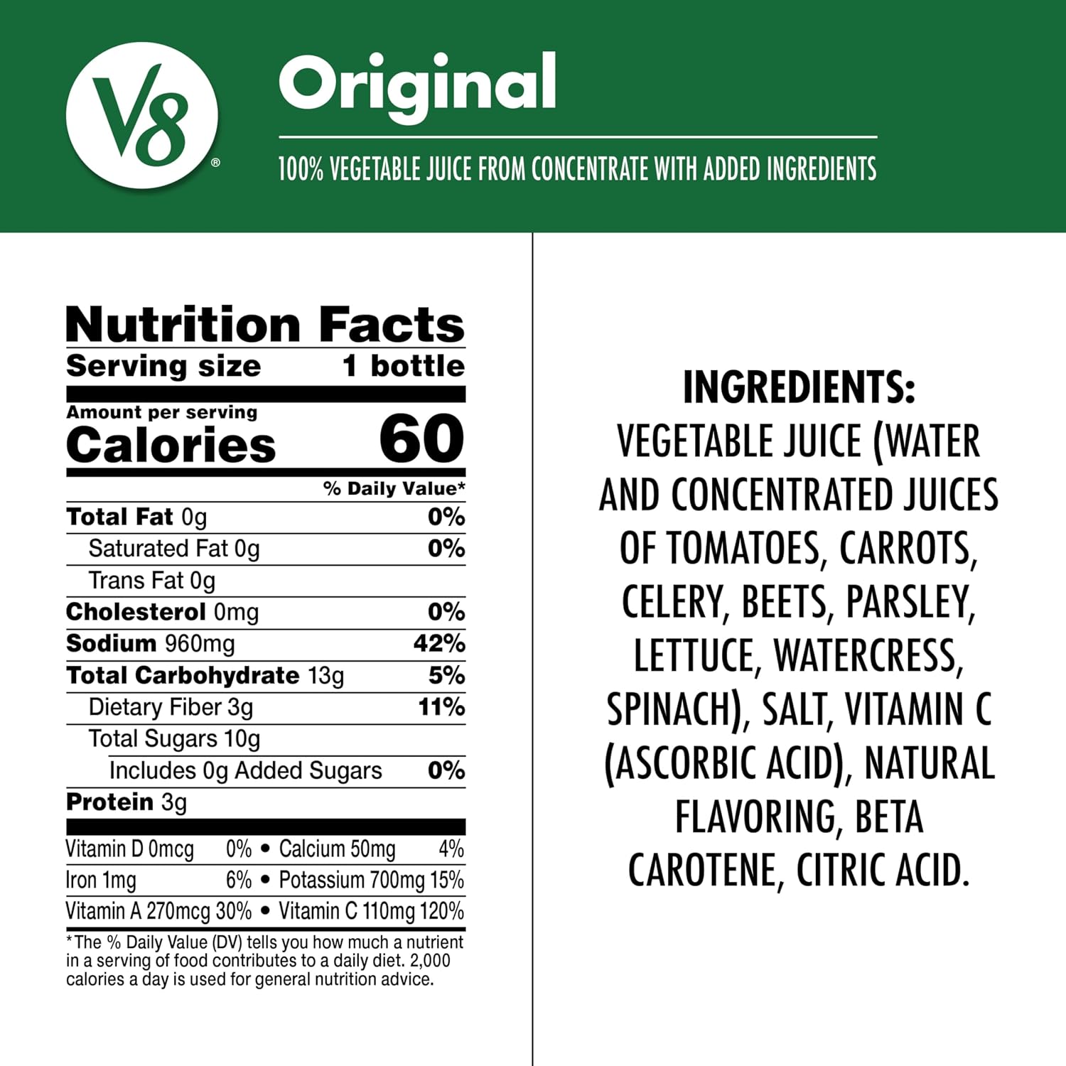 V8 Original 100% Vegetable Juice, 12 fl oz Bottle (12 Pack)