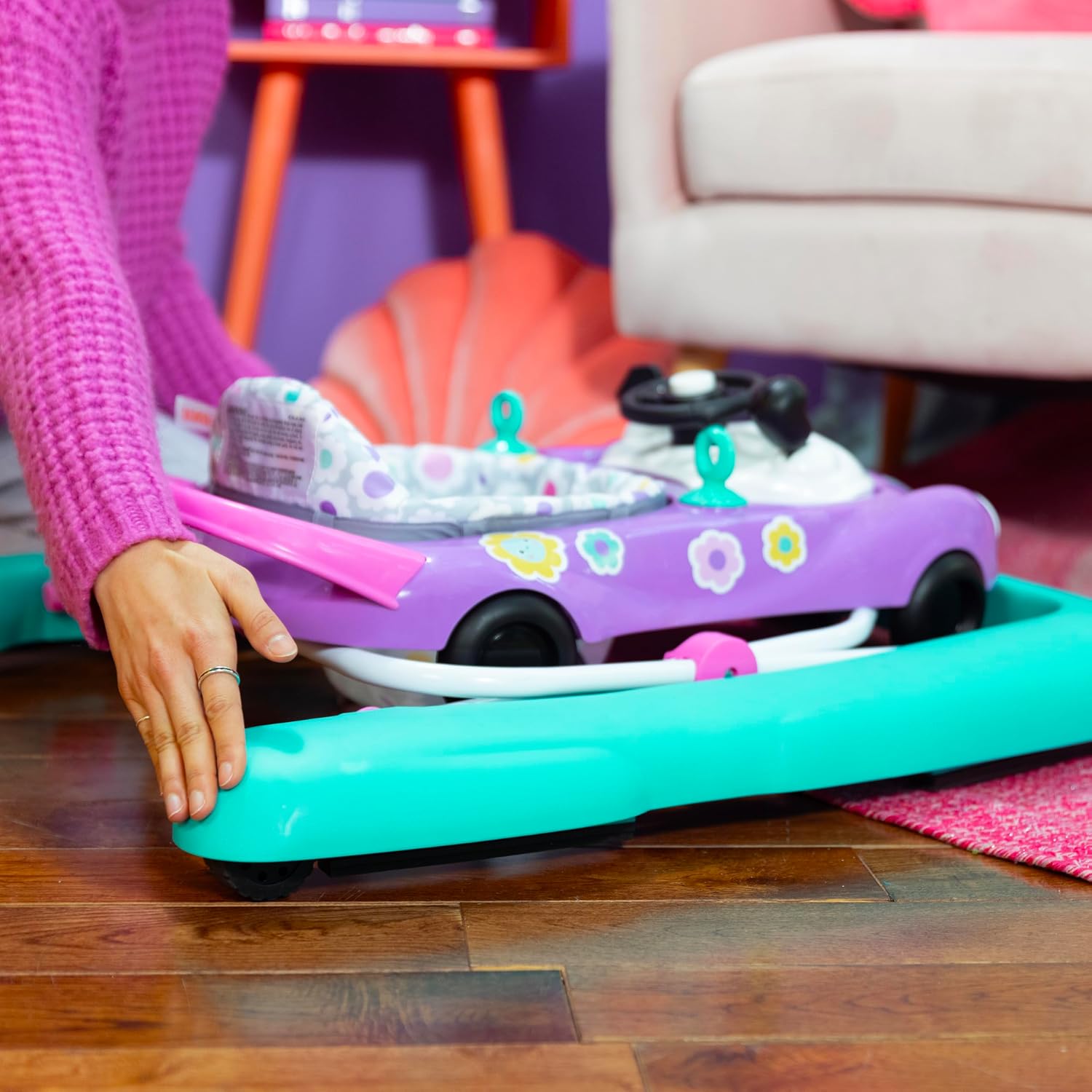 Bright Starts JuneBerry Walk-A-Bout Baby Walker and Entertainer, with Easy Fold Frame for Storage, Ages 6 Months +