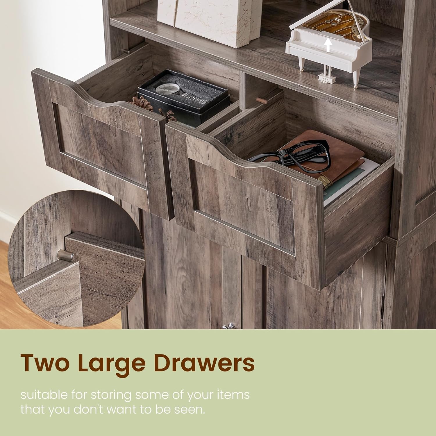 Iwell Storage Cabinet with 2 Drawers & Adjustable Shelves, Cupboard, Floor Cabinet for Living Room, Home Office, Rustic Brown