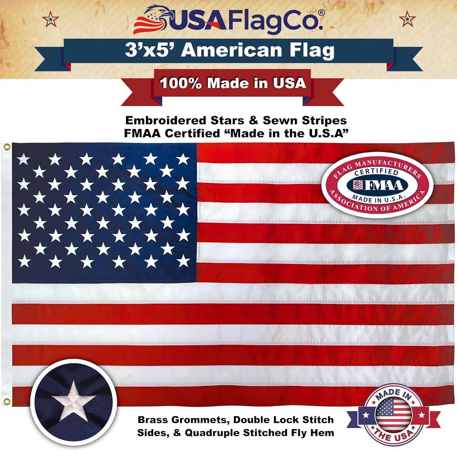 US Flag 4x6 100% American Made: The Best Embroidered Stars and Sewn Stripes American Flag, Made in the USA (4 by 6 Foot)