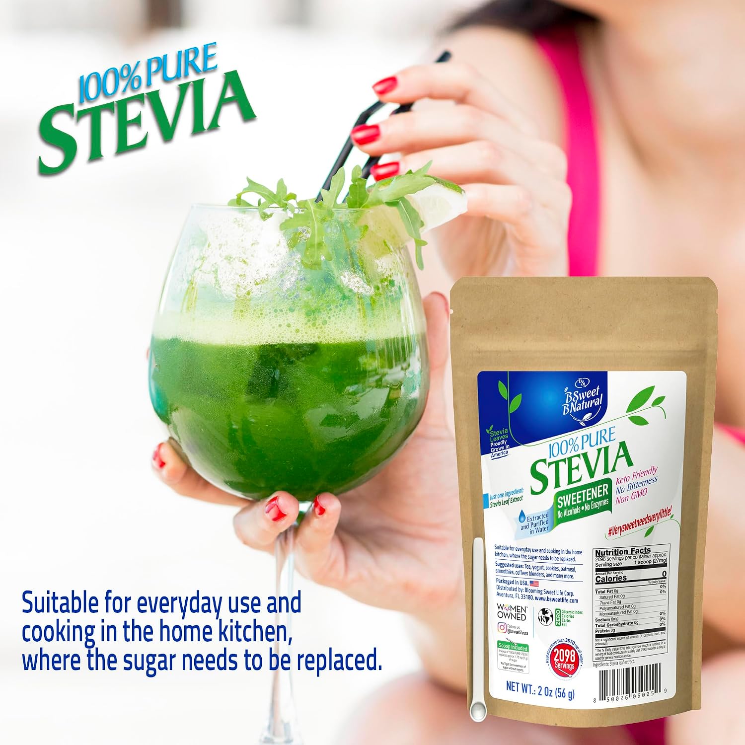 Stevia Powder 100% Pure, No Artificial Sweetener, Stevia Green Leaf Extract | Zero Calorie & Keto Friendly (0.6 Ounces)