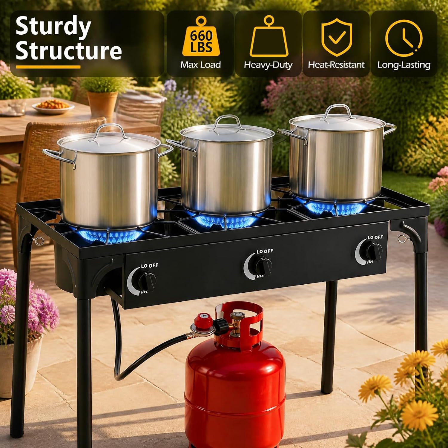 Goplus Outdoor Camping Stove, Dual Burner Propane Gas Cooker