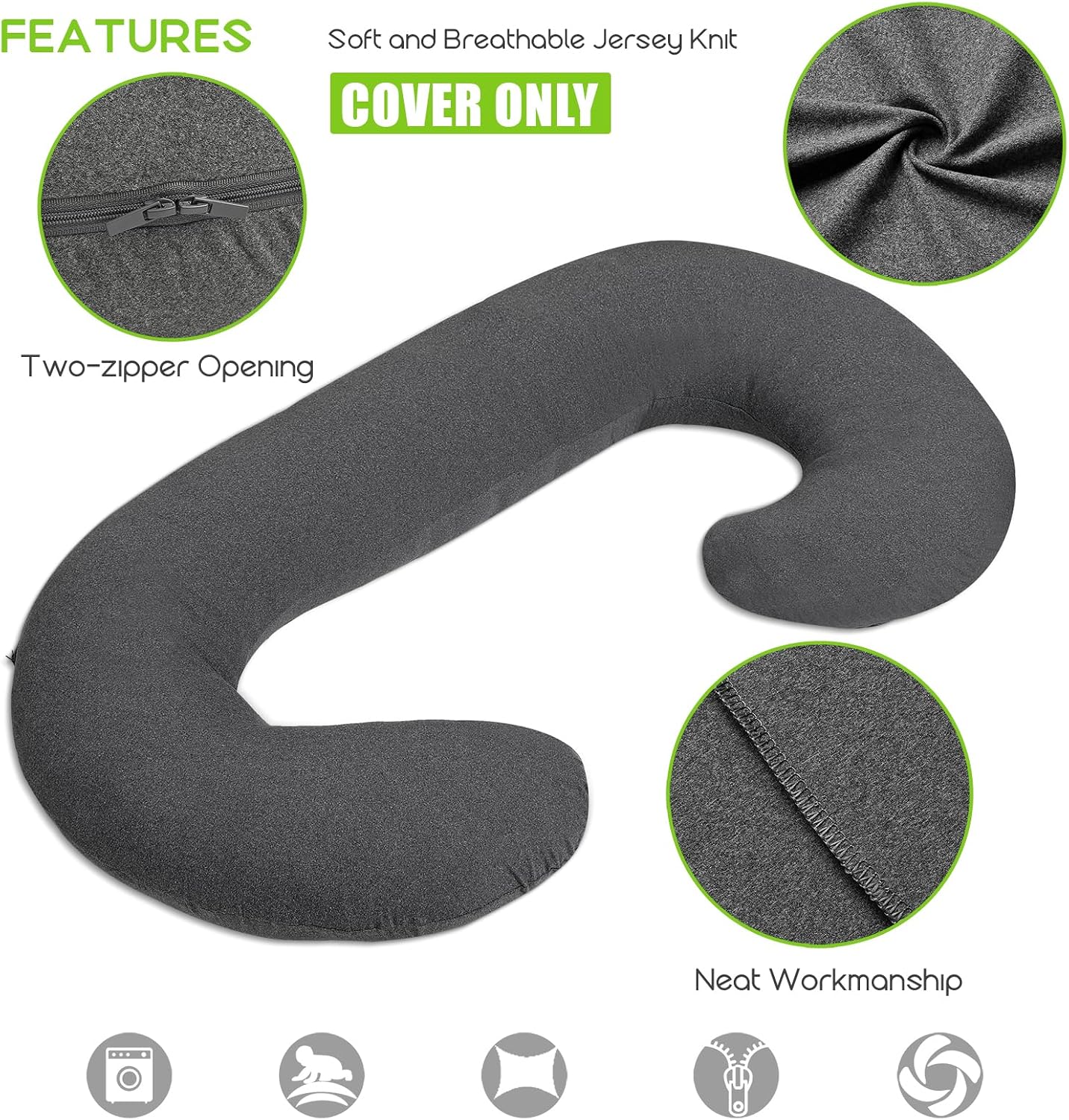 COSMOPLUS 𝐏𝐫𝐞𝐠𝐧𝐚𝐧𝐜𝐲 𝐏𝐢𝐥𝐥𝐨𝐰 𝐂𝐨𝐯𝐞𝐫 U Shaped Full Body Pillow Case 𝐂𝐨𝐯𝐞𝐫 for