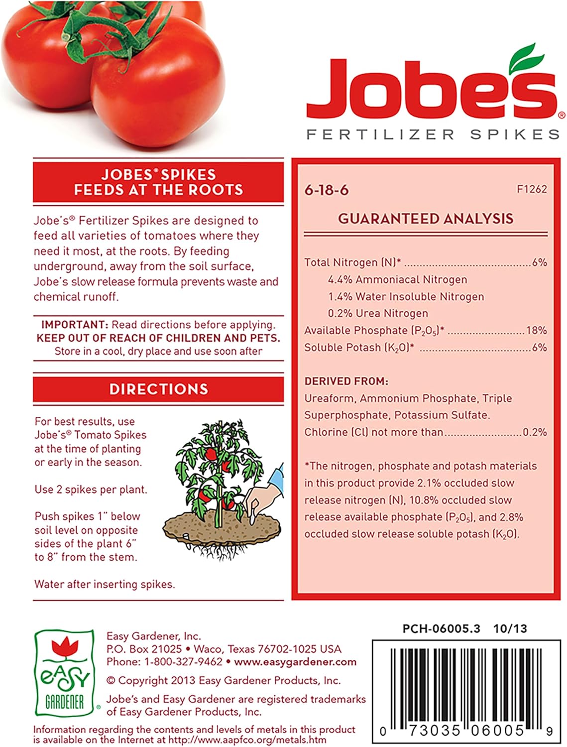 Jobe’s Garden Fertilizer Spikes, Organic Fertilizer for Azaleas, Camellias, Rhododendrons, and Other Acid Loving Plants, 10 Count