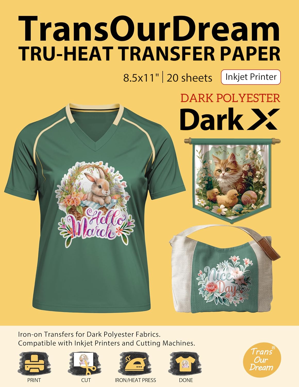TransOurDream Upgraded Iron on Heat Transfer Paper for T Shirts (8.5x11''