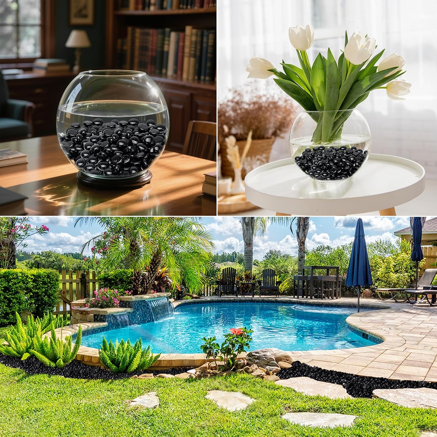 Skyflame 10-Pound Fire Glass Beads for Fire Pit Fireplace, Onyx Black