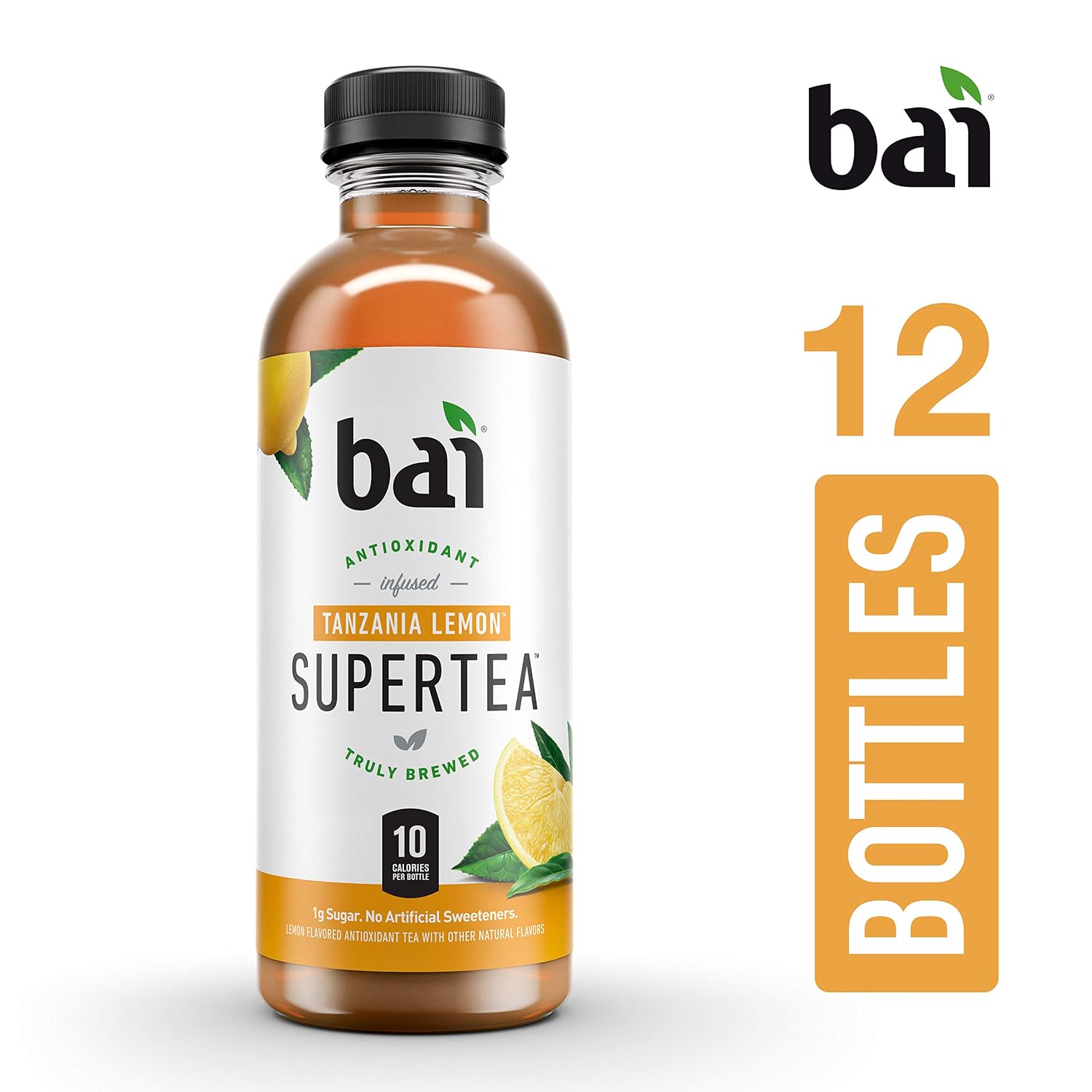 Bai Iced Tea, Narino Peach, Antioxidant Infused Supertea, Crafted with Real Tea (Black Tea, White Tea), 18 Fluid Ounce Bottles, 12 count