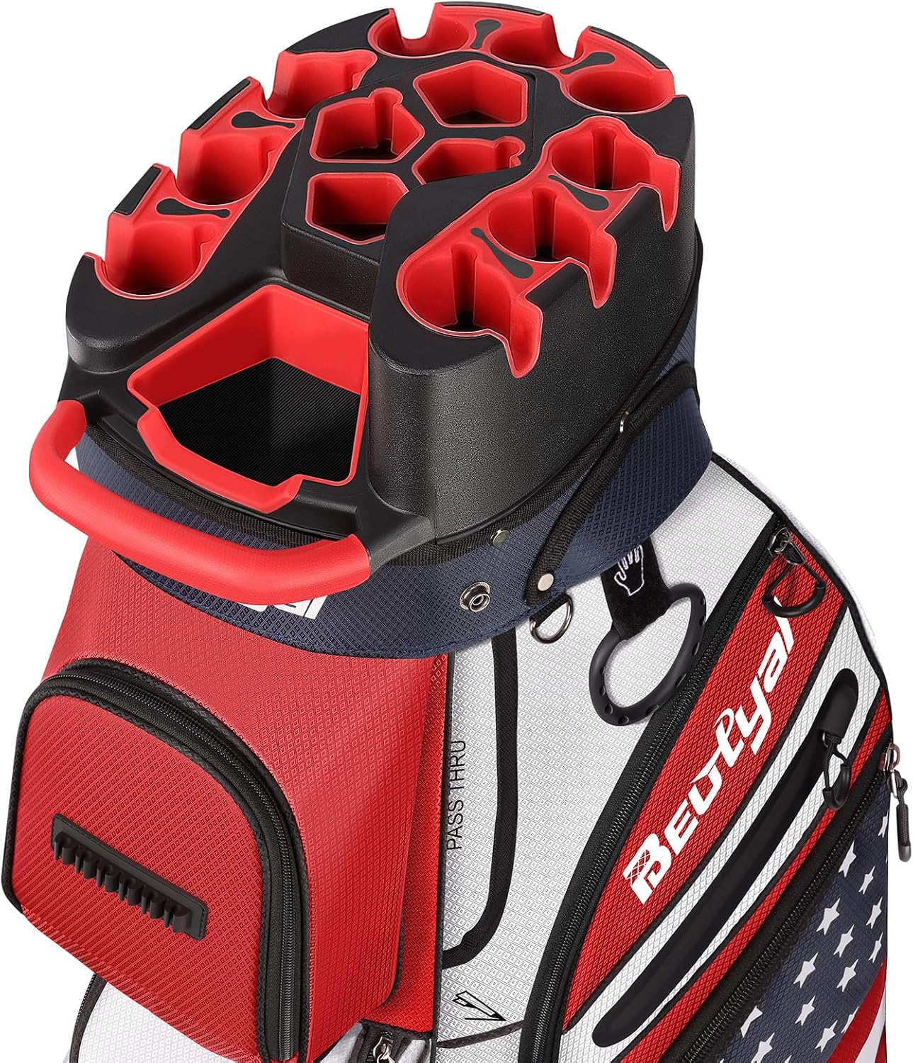 T Lock Golf Cart Bag, 14 Way Full Length Divider Golf Bag for Men | USA Flag Design, 14 Way Full Length Dividers, T Lock Compatible, Cooler Pocket