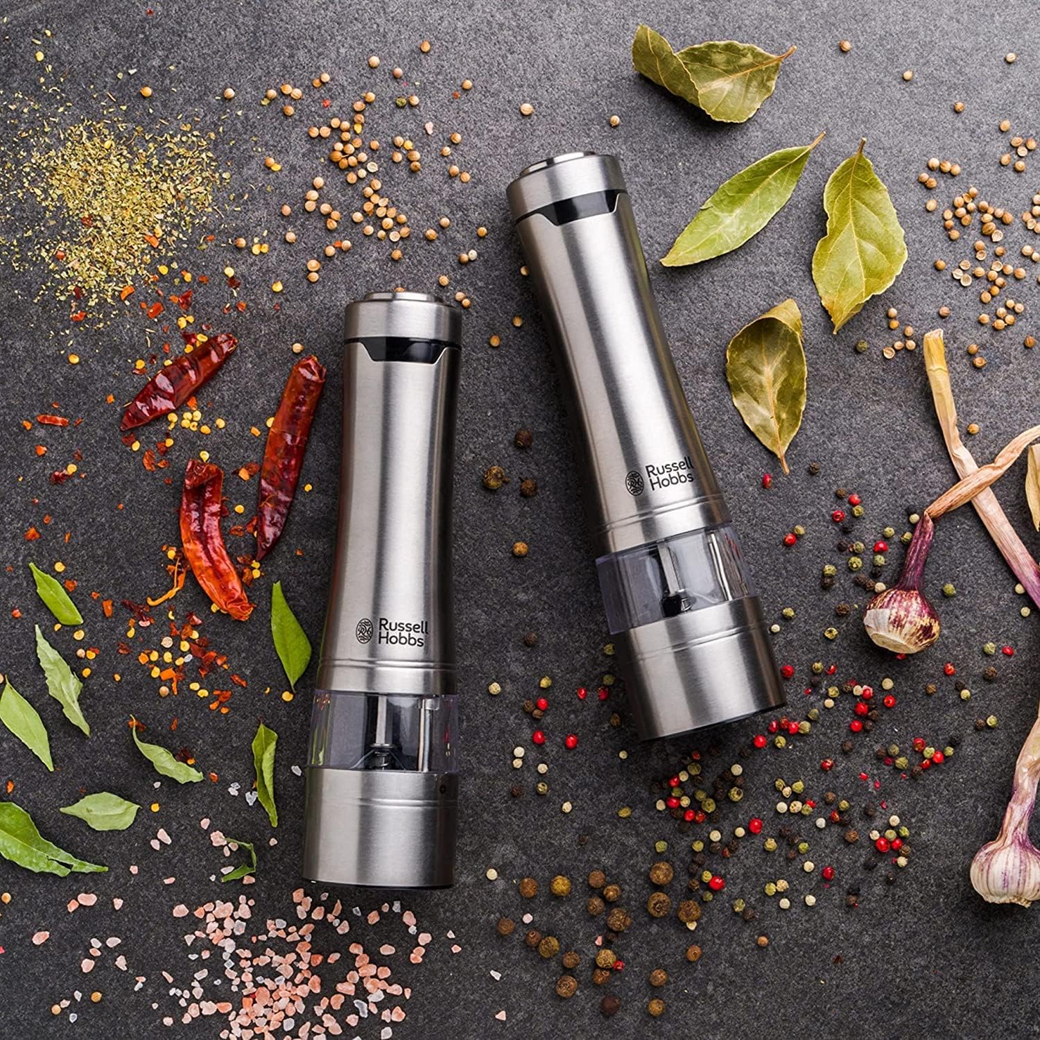 Russell Hobbs Battery Powered Salt and Pepper Grinders 23460-56 - Stainless Steel and Silver