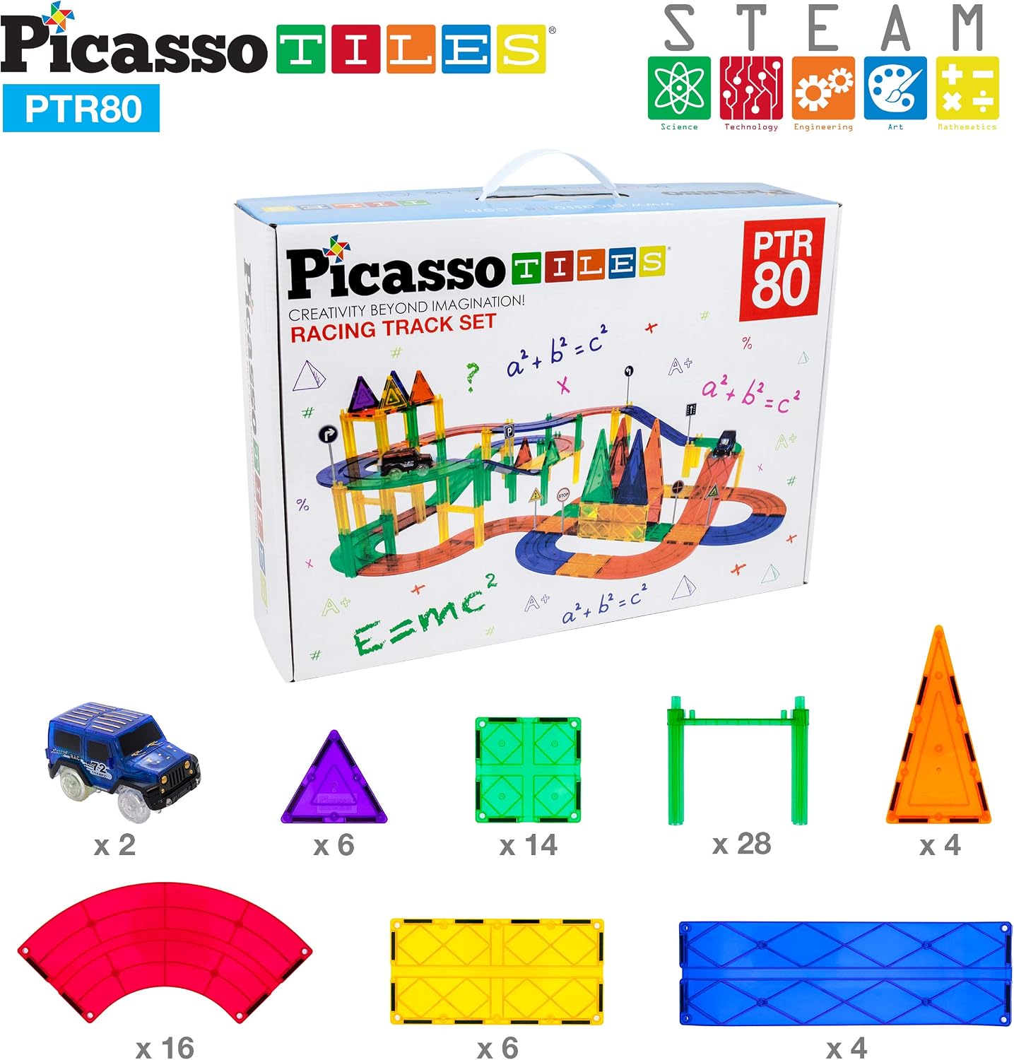 PicassoTiles Race Track Add-On Railway Magnetic Tiles STEM Construction Toy