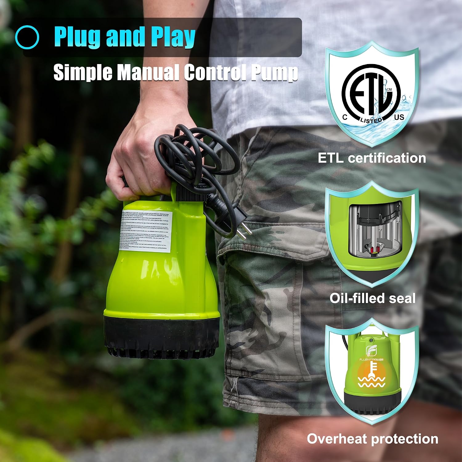 1/4HP Utility Pump 1900GPH Portable Submersible Sump Pump
