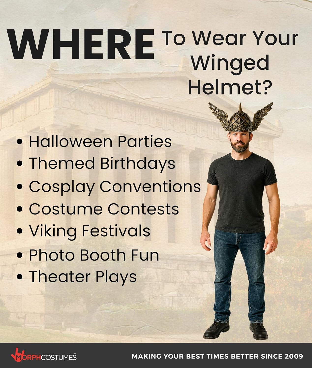 Nicky Bigs Novelties Morph Adult Viking Norse God Winged Helmet Greek Cosplay Halloween Costume Accessory