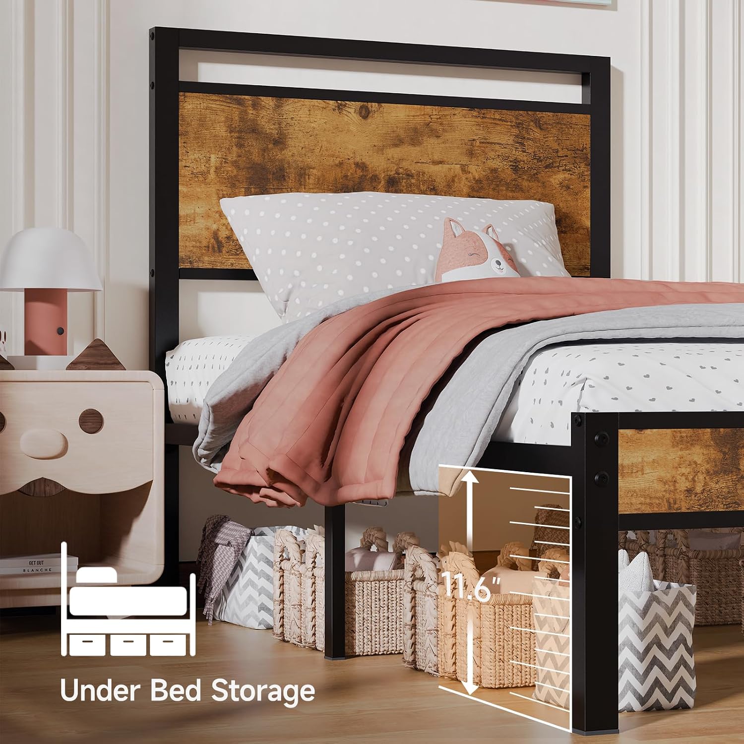 Z-hom Easy Assembly Queen Bed Frame & Headboard Footboard,Underbed Storage | Sturdy Metal Structure,Silent Anti-Slip Support,Under Bed Storage Space,No Box Spring Needed,Modern Bedroom Furniture