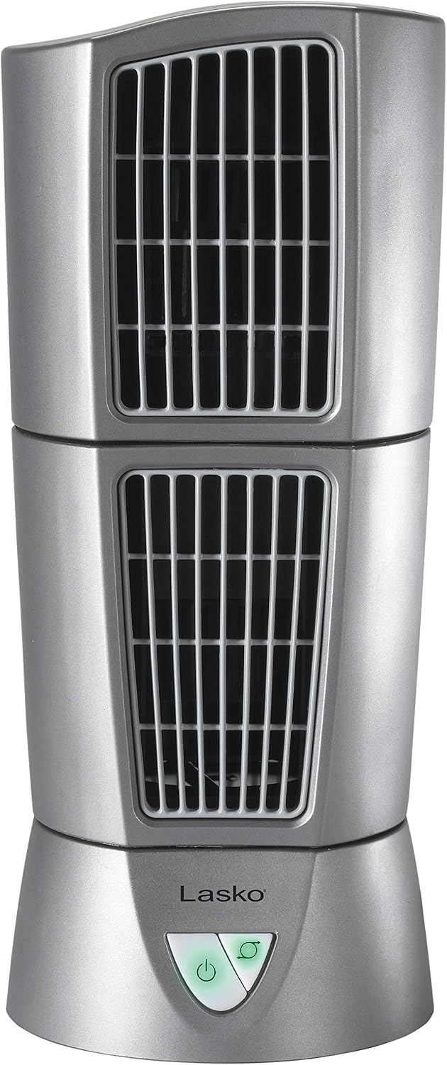 Lasko Oscillating Platinum Desktop Wind Tower Fan, 3-Speeds, Compact, Portable with Handle for Office, Bedroom and Kitchen, 14", Black, 4916