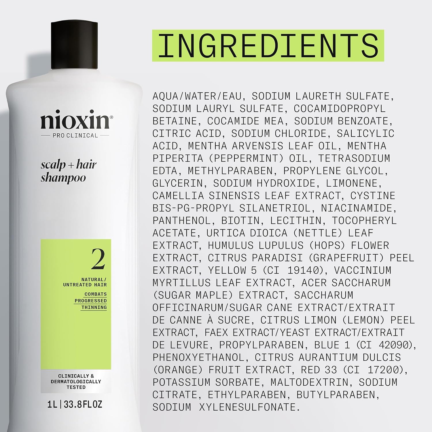 NIOXIN System 2 | Scalp Care | Shampoo | Hair Thickening | For Natural Hair | Scalp Health | For Natural Hair with Progressed Thinning | Cleanse & Boost Hair Density with Niacinamide & Biotin