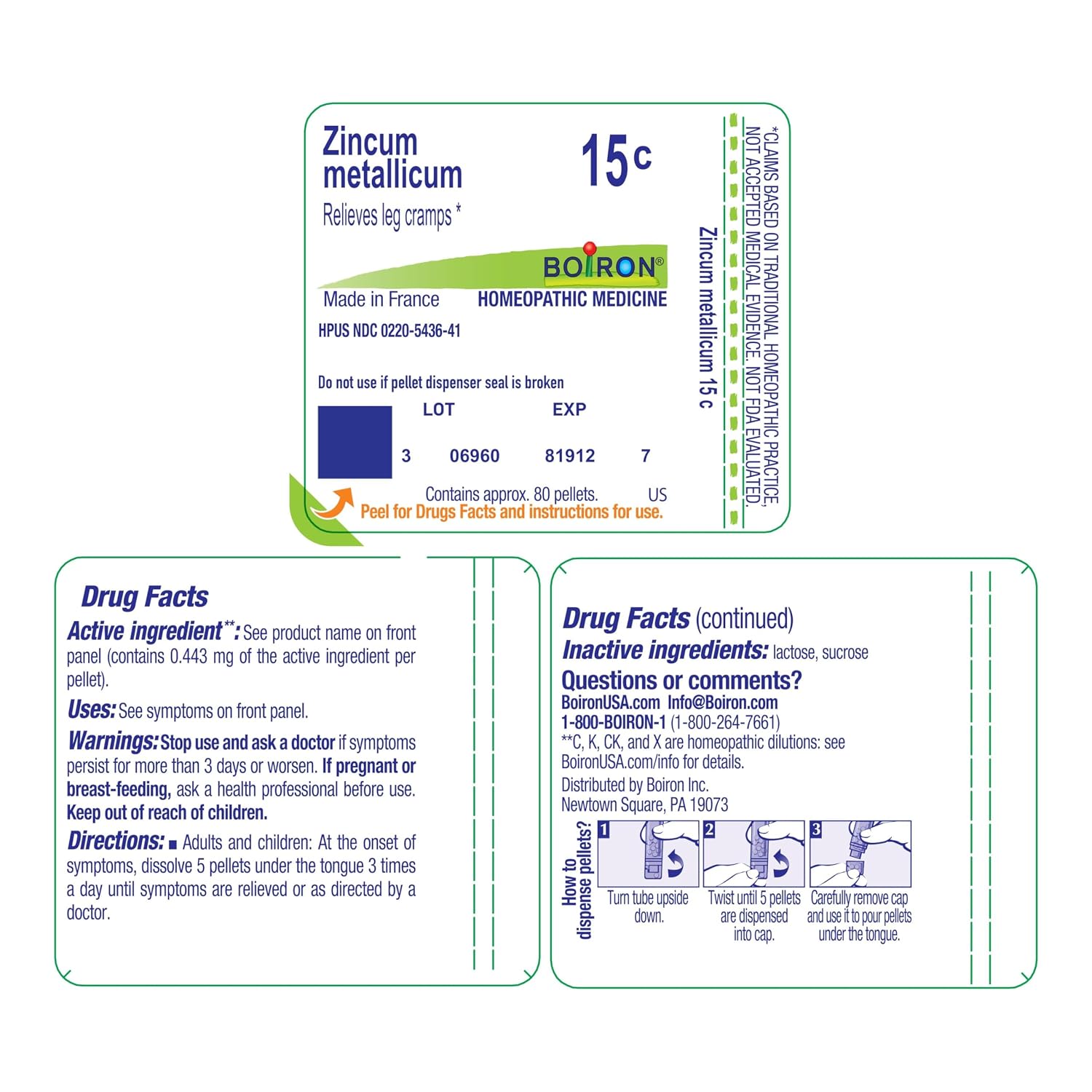 Boiron Zincum Metallicum 15C for Leg Cramps - 80 Pellets | Single-medicine homeopathic pellets for Leg Cramps. Size: 80 Pellets.