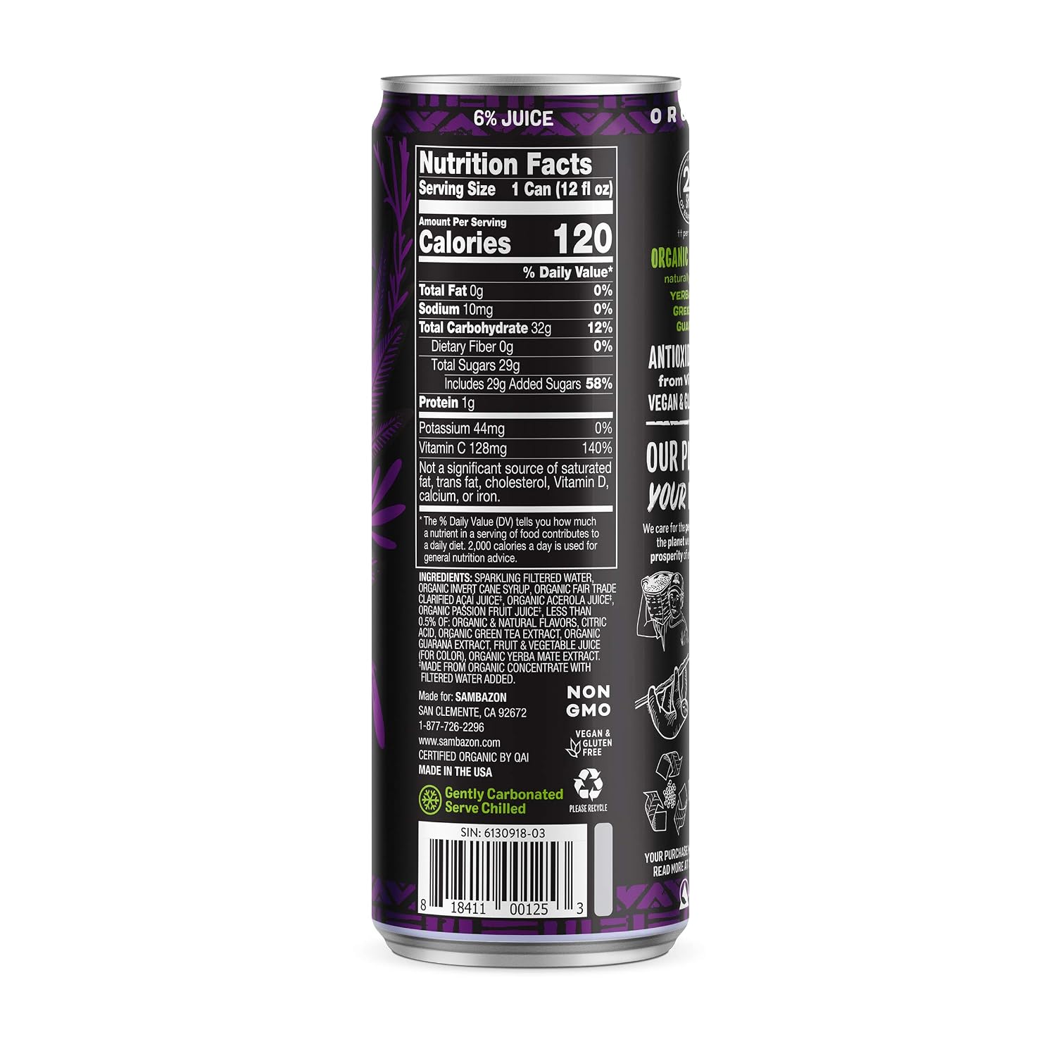 Sambazon Organic Low Calorie Amazon Acai Energy Drink, 12 Fl Oz
