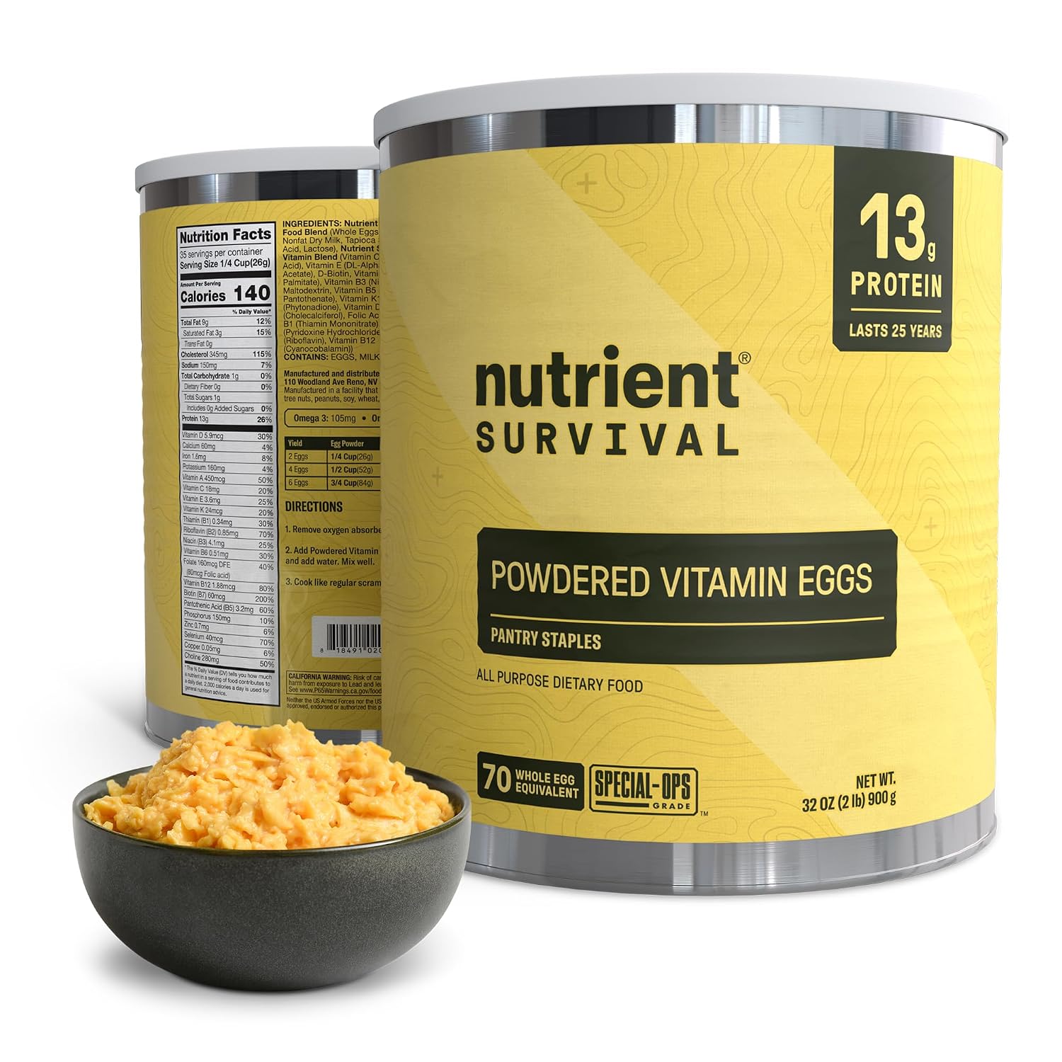 Nutrient Survival Vitamin Powdered Milk, Freeze Dried Prepper Supplies & Emergency Food Supply, 21 Essential Nutrients, Soy & Gluten Free