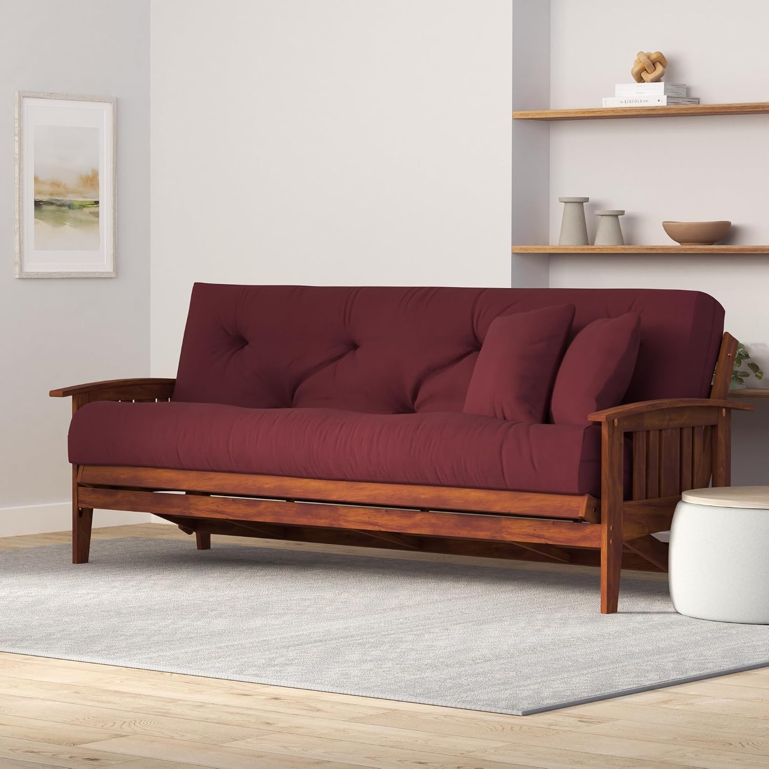 Westfield Futon Set - Queen Size, Frame, 8" Mattress, Twill Ivory Cover